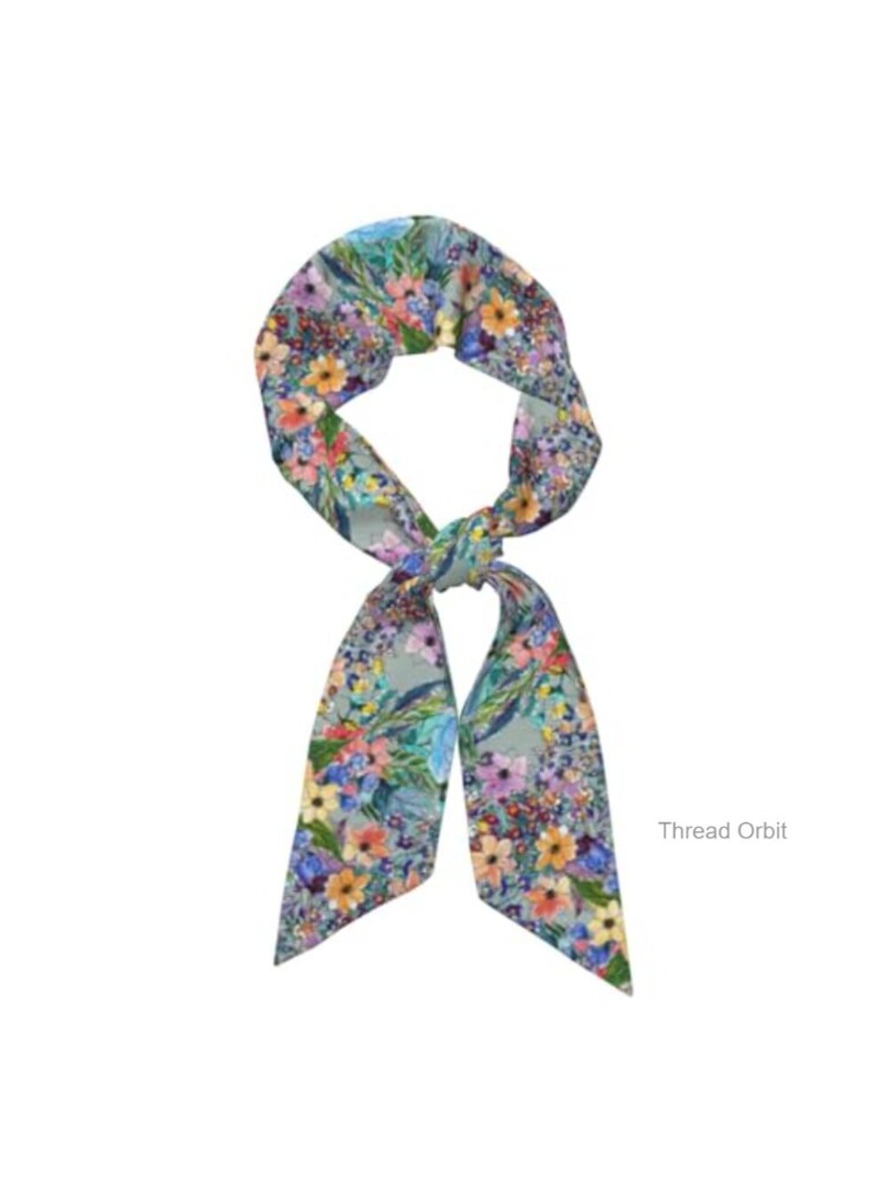 Satin Silk Feel Floral Print Neck Hair Scarf Wrap Thin Long
